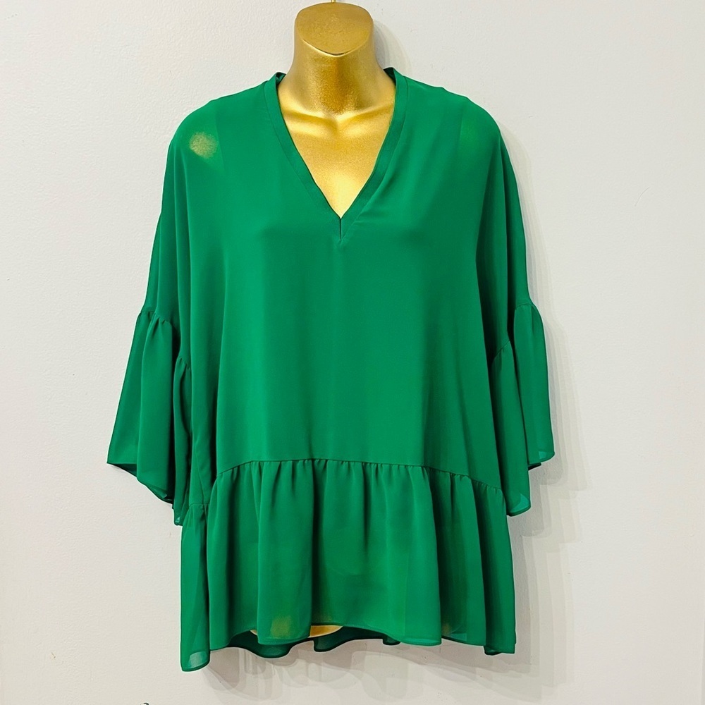 Zara oversized ruffle flowy top size xs travel vacation resort elegant - Picture 3 of 5